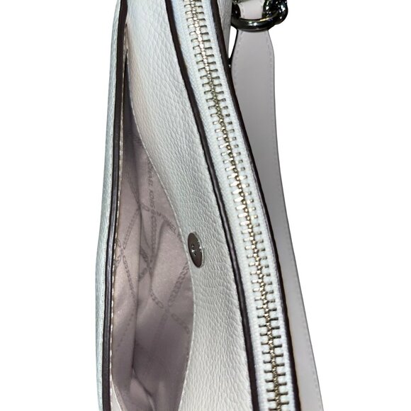 Michael Kors Small Cream Pebbled Leather Purse Wristlet Strap Silver HW Used - Picture 14 of 16